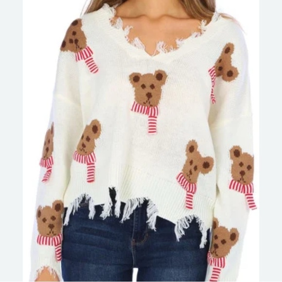 no comment Chicwish White Teddy Bear Sweater XL - Picture 1 of 8